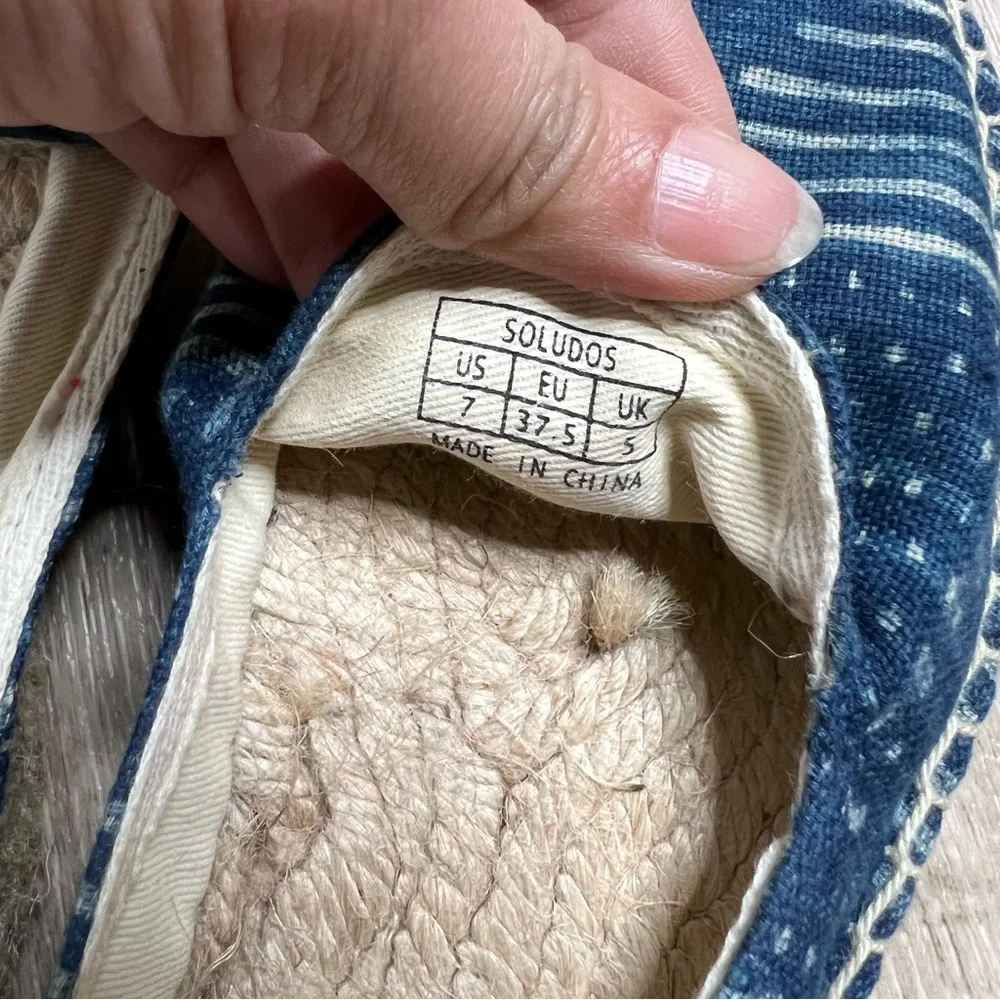 Soludos Blue Canvas Slip On Espadrilles Size 7